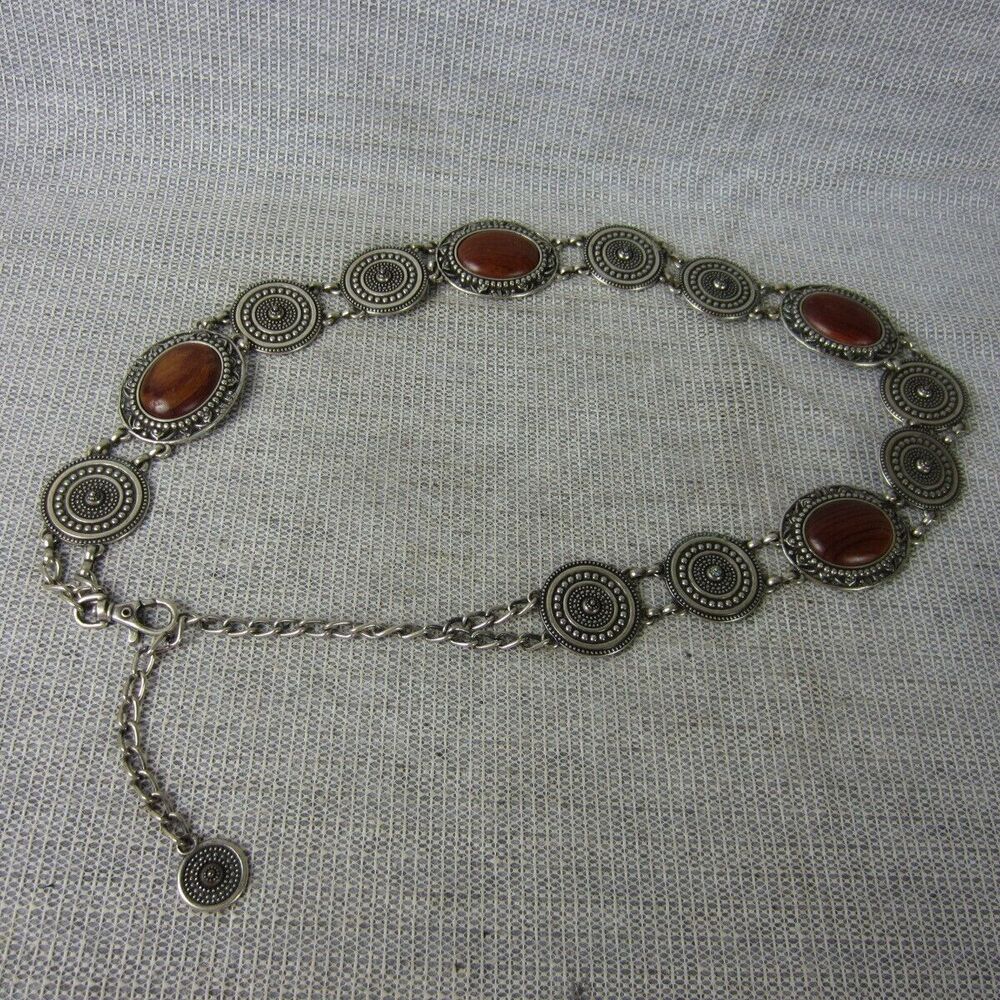 Vintage Concho Belt Womens Large Medallion Wood Chain Western Fashion